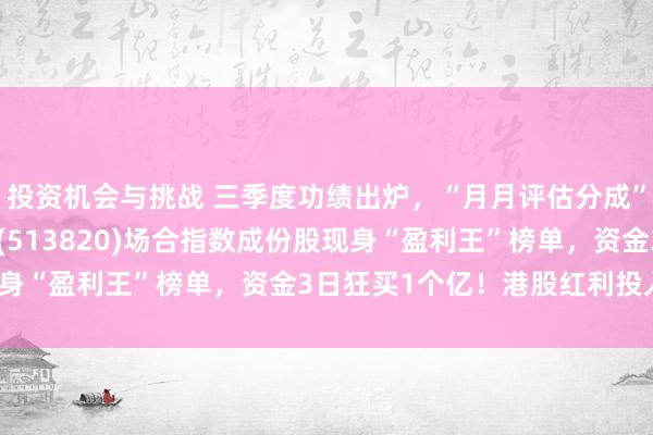 投资机会与挑战 三季度功绩出炉，“月月评估分成”的港股通红利30ETF(513820)场合指数成份股现身“盈利王”榜单，资金3日狂买1个亿！港股红利投入射程？