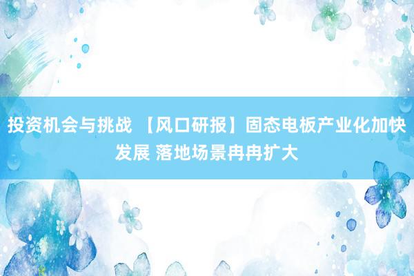 投资机会与挑战 【风口研报】固态电板产业化加快发展 落地场景冉冉扩大