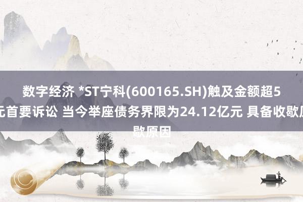 数字经济 *ST宁科(600165.SH)触及金额超5亿元首要诉讼 当今举座债务界限为24.12亿元 具备收歇原因