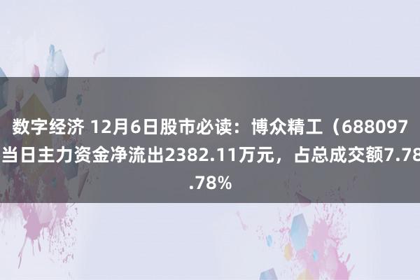 数字经济 12月6日股市必读：博众精工（688097）当日主力资金净流出2382.11万元，占总成交额7.78%