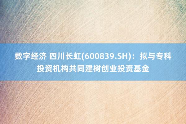 数字经济 四川长虹(600839.SH)：拟与专科投资机构共同建树创业投资基金