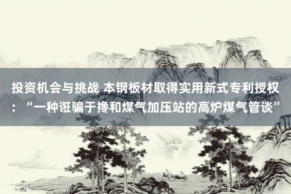 投资机会与挑战 本钢板材取得实用新式专利授权：“一种诳骗于搀和煤气加压站的高炉煤气管谈”