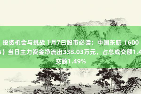 投资机会与挑战 1月7日股市必读：中国东航（600115）当日主力资金净流出338.03万元，占总成交额1.49%