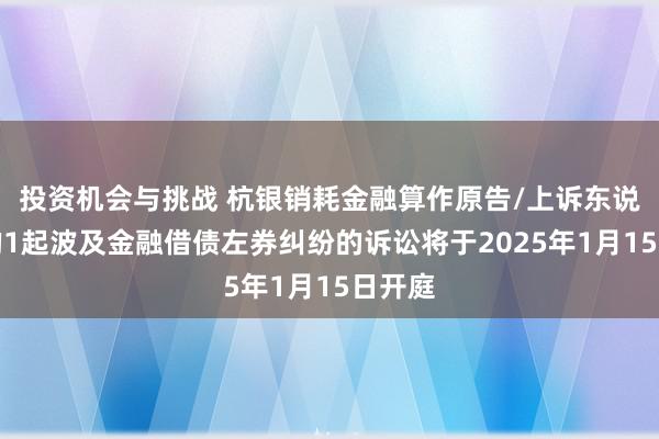 投资机会与挑战 杭银销耗金融算作原告/上诉东说念主的1起波及金融借债左券纠纷的诉讼将于2025年1月15日开庭