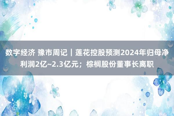 数字经济 豫市周记｜莲花控股预测2024年归母净利润2亿~2.3亿元；棕榈股份董事长离职