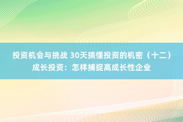 投资机会与挑战 30天搞懂投资的机密（十二）成长投资：怎样捕捉高成长性企业