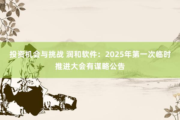 投资机会与挑战 润和软件：2025年第一次临时推进大会有谋略公告