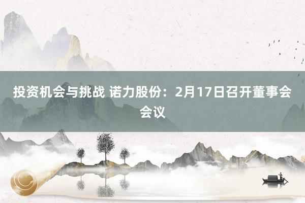 投资机会与挑战 诺力股份：2月17日召开董事会会议