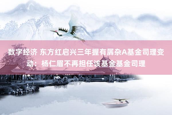 数字经济 东方红启兴三年握有羼杂A基金司理变动：杨仁眉不再担任该基金基金司理