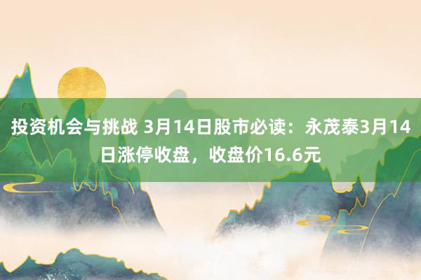 投资机会与挑战 3月14日股市必读：永茂泰3月14日涨停收盘，收盘价16.6元